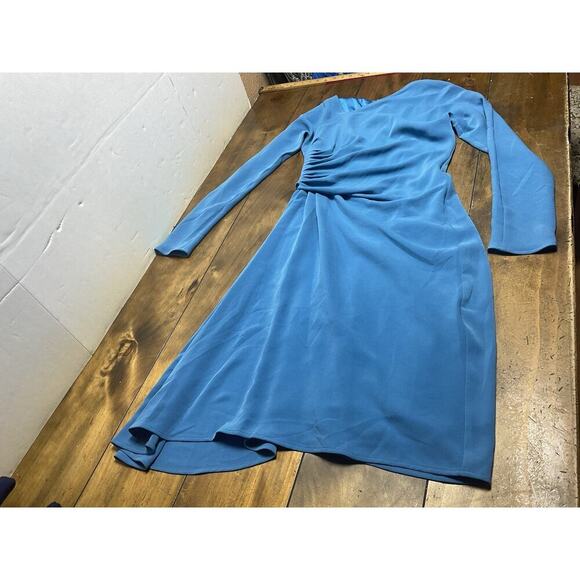 ST. JOHN Blue Ruched Knit Silk Blend Sheath Dress Size 4 - Picture 1 of 13